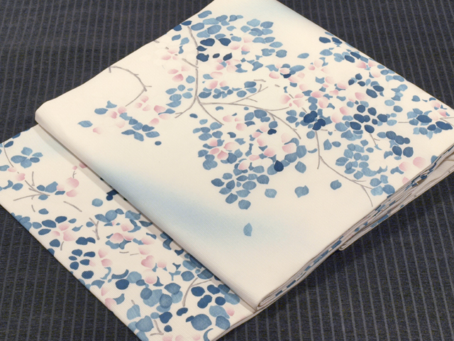 草花文様 型染め 絽 名古屋帯