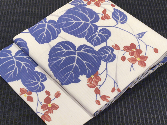 秋海棠（しゅうかいどう）文様 型染め 絽 名古屋帯　