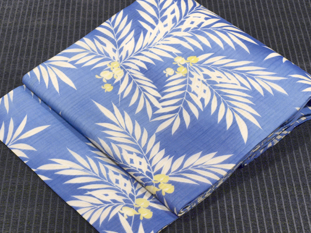 縞文様の織りに草花文様 型染め 紗 名古屋帯