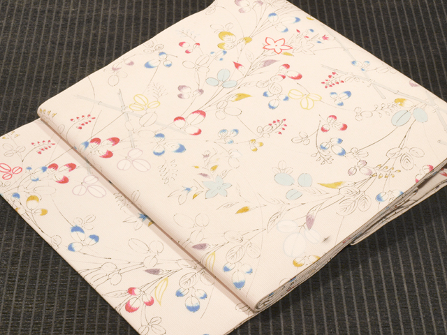 萩と桔梗文様 型染め 絽 名古屋帯
