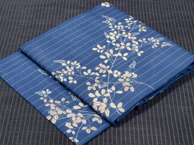 縞に萩文様 型染め 絽 名古屋帯