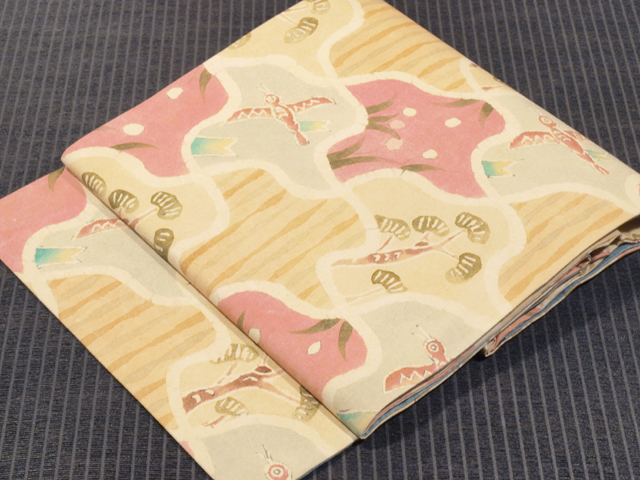 帯のアトリエ花邑-hanamura- 銀座店 「千鳥格子に鳥花文様 絵更紗