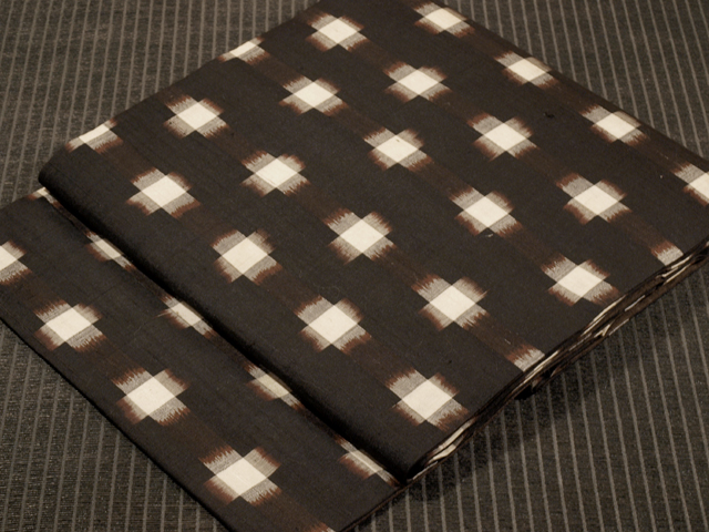 N*y様 □C001□アンティーク□木綿と絹□黒地に茶紬 裂織り 半幅帯