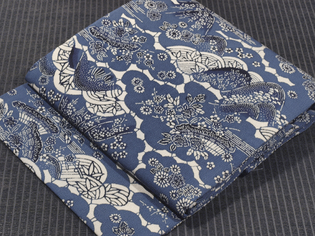 帯のアトリエ花邑 hanamura 銀座 「雲取りに遠山と草花文様 型絵染め