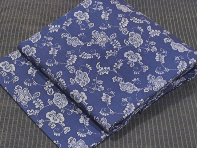 花唐草文様 型染め 紬 名古屋帯