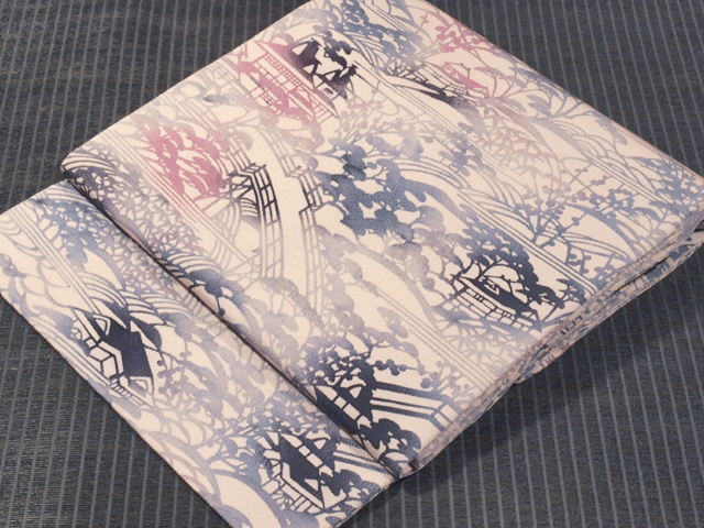 稲垣稔次郎図案 水辺風景文様 型染め 名古屋帯