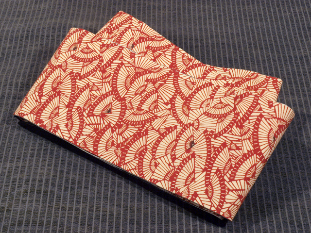 番傘文様型染めと縞文様型染め 両面リバーシブル半巾帯