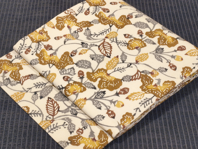 唐花文様 型絵染め 名古屋帯