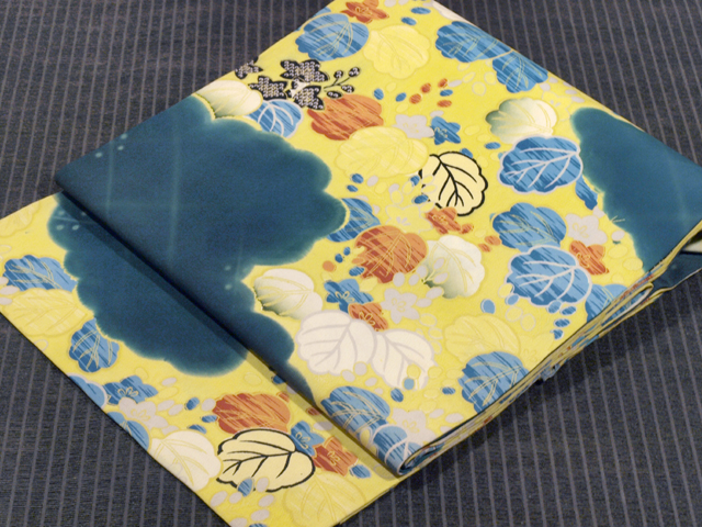 雲取りに桐の花文様 型染め 名古屋帯