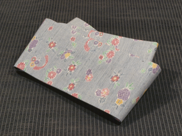 花文様 絣織り 紬 半巾帯