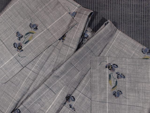 帯のアトリエ花邑 hanamura 銀座「錫色（すずいろ）地 格子に糸瓜