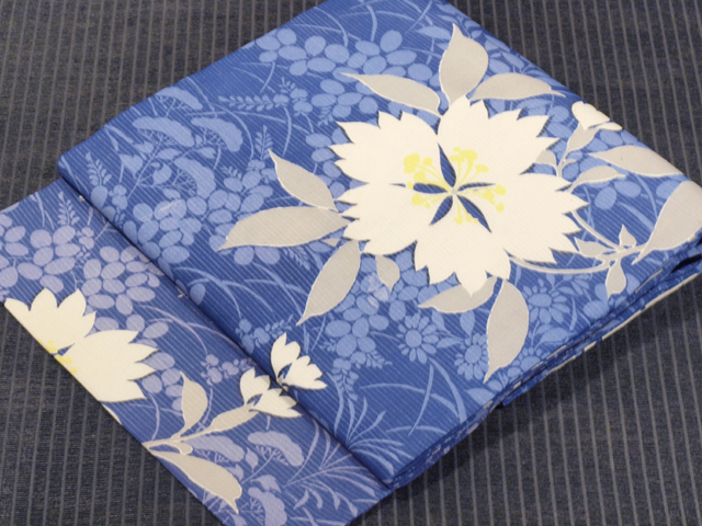 秋草に撫子文様 型染め 絽 名古屋帯