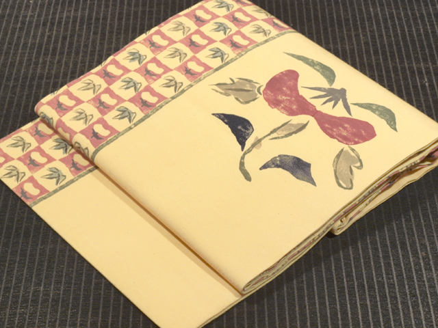 帯のアトリエ花邑-hanamura- 銀座店 「市松格子に花文様 絵更紗 名古屋帯」