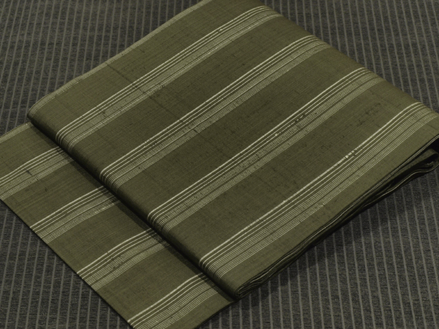 縞文様 絣織り 真綿紬 名古屋帯